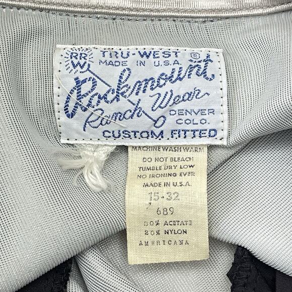 VTG Rockmount Silver & Black Satin Western Cowboy Shirt Pearl Snap Buttons S/M - Picture 6 of 8